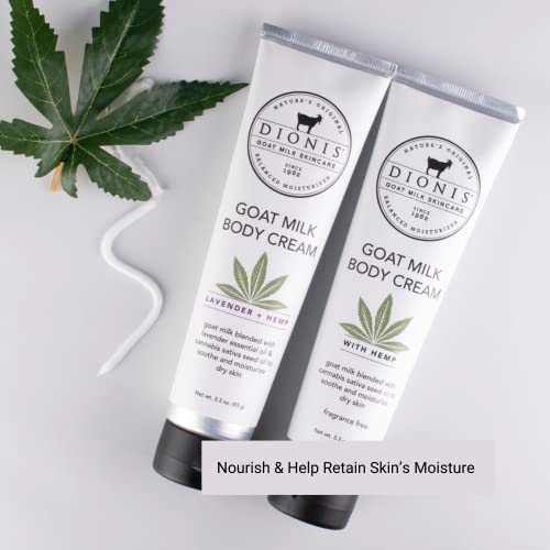 Dionis Goat Milk Skincare Milk & Hemp Hand Cream Gift Set - Unscented Hemp Seed Oil Cannabis Sativa Blended Lotions - Soothe & Relieve Dry, Itchy Hands - Deeply Moisturize & Restore Skin, 2 1 oz Tubes