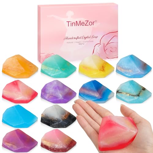 Loopeer 12 Pieces Gemstone Soap with Fragrance Organic Oil Rocks Decorative Hand Soap Bars Bathroom Soap for Bath Face Body Women Men Birthday Christmas Gift Moisturizes, 12 Scent(Cute)