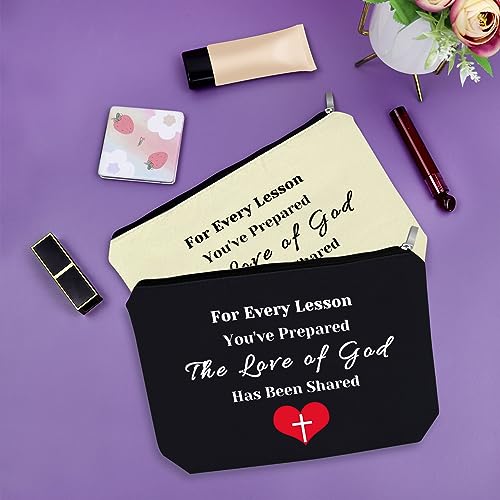 Sazuwu 2PCS Sunday School Teacher Gift Makeup Bag Teacher Appreciation Gifts for Women Christian Gifts for Teachers Cosmetic Bag Religious Teacher Appreciation Gifts Birthday Christmas Gifts