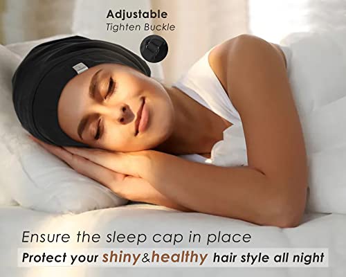 YANIBEST 100% Mulberry Silk Lined Sleep Cap Silk Bonnet for Sleeping - Black Hair Bonnet for Natural Hair