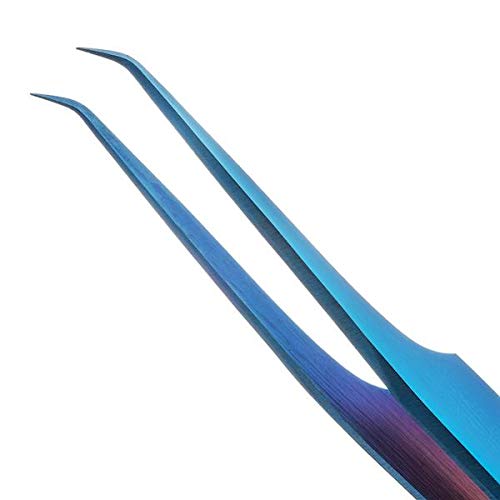 LivBay Lash - Blue Magic Mike Eyelash Stainless Steel Tweezer for Volume Lash Extensions | Curved Tip | False Lash Applicator Tool (Professional Use Only)