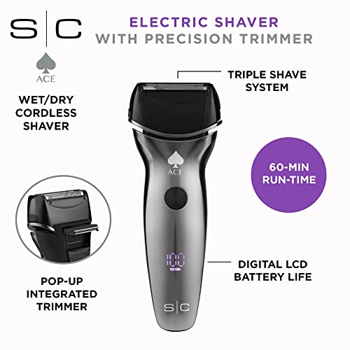 StyleCraft Ace Mens Electric Cordless Wet/Dry Shaver with Precision Foil Shaver, Triple Shave System with LCD Display, Smart Contour