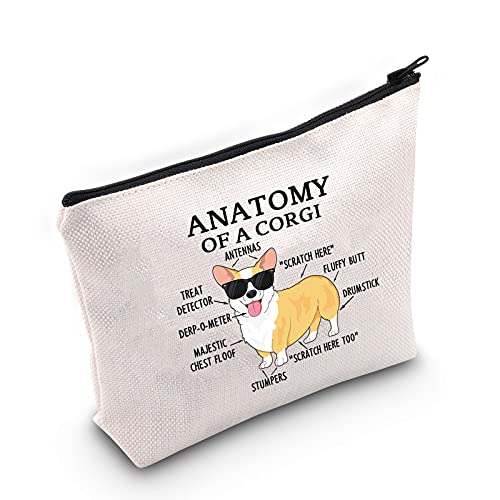 G2TUP Corgi Lover Gift Anatomy of a Corgi Makeup Bag Corgi Mom Cosmetic Bag with Zipper Corgi Owner Gift Dog Mama Lover Gift (Anatomy of a Corgi Fluorescent White)