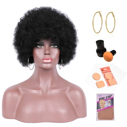 Kavsni Afro Curly Wigs for Black Women 70's Wigs for Daily Party Cosplay Costume Halloweeen Black Afro Wigs (1B)