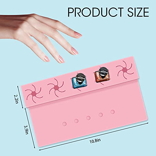 Nail Polish Holder 2 in 1 Silicone Fingernail Painting Tools Nails Art Accessories Organizer Case Set Hand Rest Mat with Anti-Spill Bottle Stand and Finger Separators for Pedicure Manicure (Black)