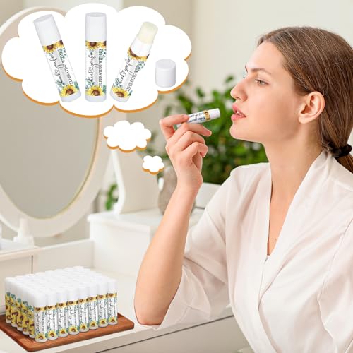 Siifert 50 Pcs Wedding Bridal Shower Lip Balm Bulk Sunflower Wedding Bachelorette Favor Vanilla Lip Balm Favors Chapped Sticks Pack Bulk Bridesmaid Gifts Small Thank You Gifts for Women Guests