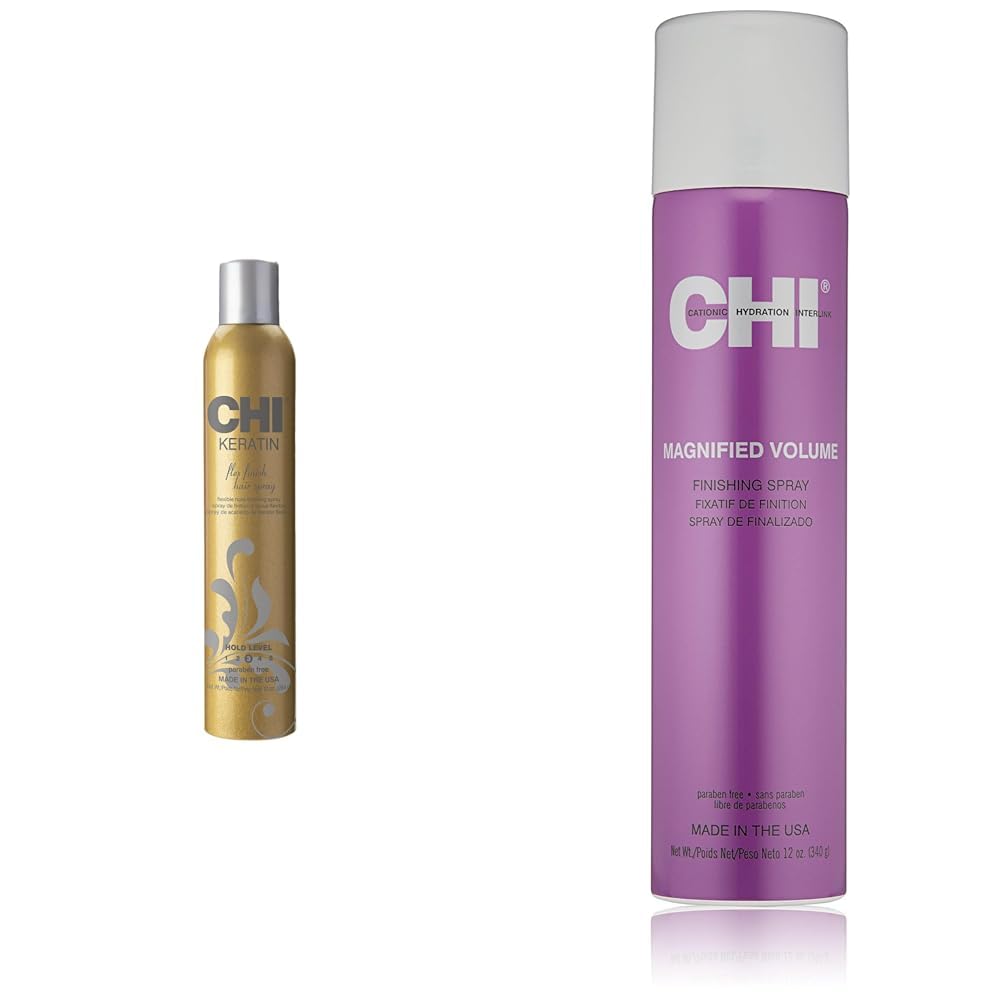 CHI Keratin Flex Finish Hair Spray, 10 oz & Magnified Volume Finishing Spray,12 oz