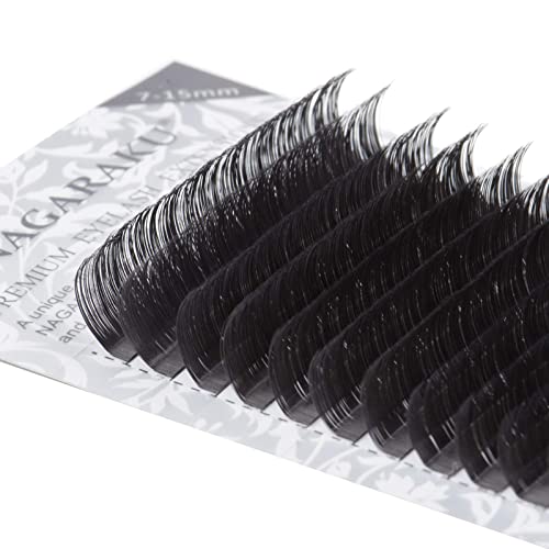 NAGARAKU Eyelash Extensions Individual Lashes 0.20mm B curl 7-15mm Mix Tray Classic Matte Black Natural Faux Mink 16 rows