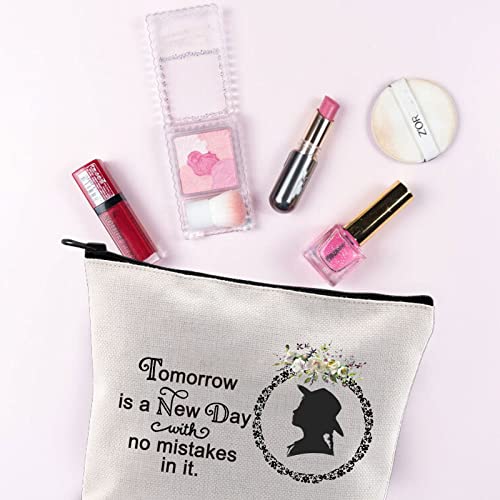 G2TUP Literary Makeup Bag Book Quote Gift Tomorrow is a New Day with No Mistakes in It Anne Fans Cosmetic Bag for Book Lovers (Literary makeup bag)