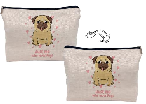 Lacosu Bulldog Makeup Bag Cosmetic Bags for Women, Pug Gifts for Pug Lovers, Pug Mom Gifts, Just Me Who Loves Pug Small Makeup Cosmetic Bag for Purse