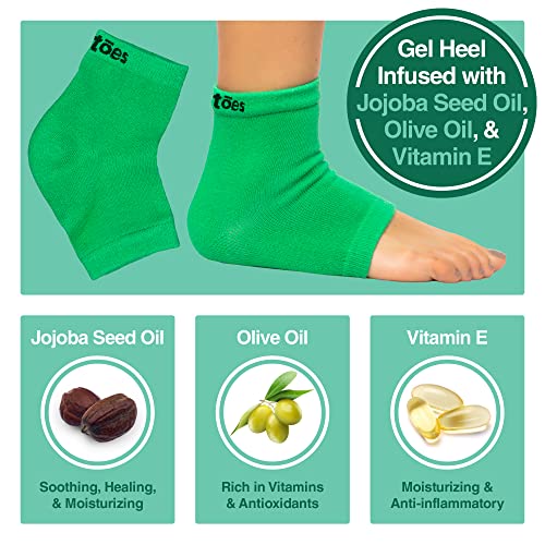 ZenToes Moisturizing Heel Socks 2 Pairs Gel Lined Toeless Spa Socks to Heal and Treat Dry, Cracked Heels While You Sleep (Regular, Green)