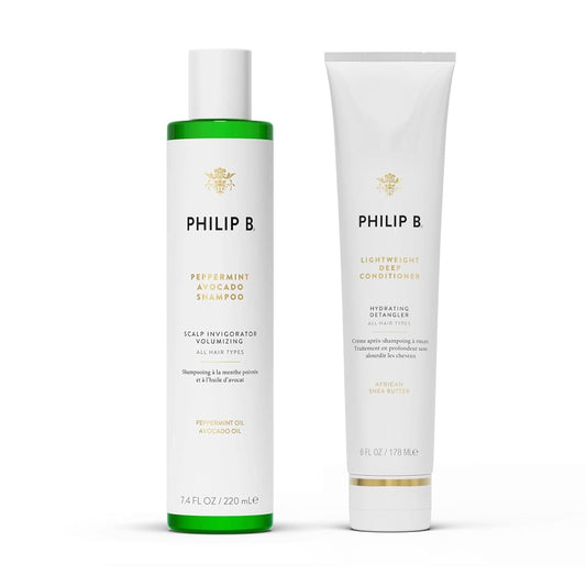 PHILIP B. Light-Weight Deep Conditioner 6 oz + Peppermint Avocado Shampoo 7.4 oz, Shampoo and Conditioner Set