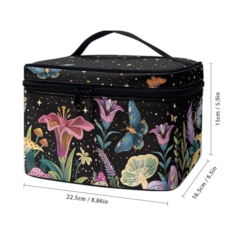 Biyejit Flowers Butterfly Makeup Bag Travel Make Up Organizer Cosmetic Brush Bags Case Protable Travel Zipper Pouch for Women Girls