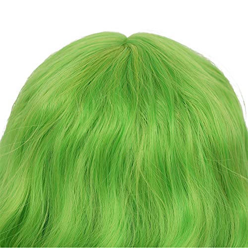 Dai Cloud Lime Green Wigs with Bangs For Women Short Bob Wavy Curly Cosplay Halloween Wigs Bob Party Wig Include Wig Cap