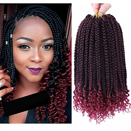 Layashow 12 Inch Crochet Box Braids Curly Ends 6 Packs Bohemian Box Braids Crochet Braid Hair for Black Women (1B, 12 Inch)