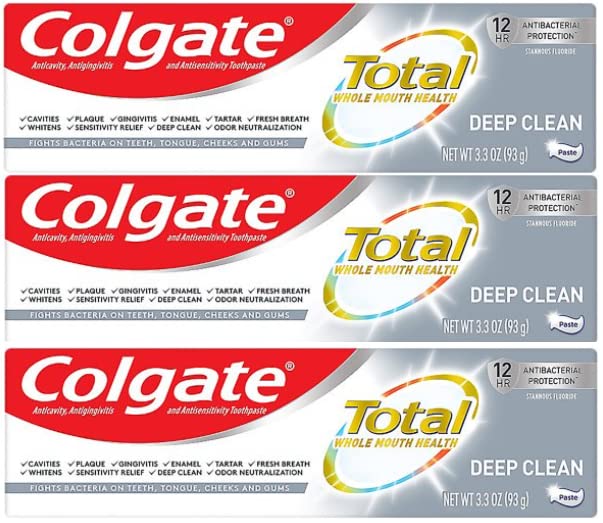 Colgate Total Toothpaste, Deep Clean, 3.3 Ounce - Pack of 3