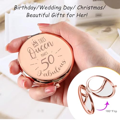 Kasuwow 50th Birthday Gifts for Women Compact Mirror, 50th Birthday Gift Ideas, 50 Year Old Gift for Her, Happy 50th Birthday Mirror Decorations