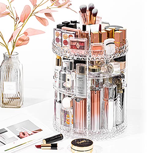 DreamGenius Makeup Organizer, 360 Degree Rotating Perfume Organizer, Adjustable Makeup organizers and storage with 3 Layers, Fits Makeup Brushes Lipsticks and Jewelry, Clear Acrylic