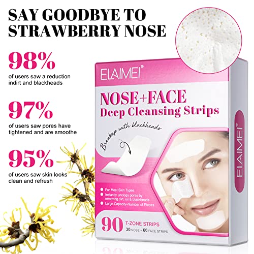 PEDSCBG Nose Strips Blackhead Remover, 90pcs Nose Pore Strips Face with Natural Charcoal, Deep Cleansing Nose Strips for Removal and Pore Unclogging (90 pcs Nose Strips women)