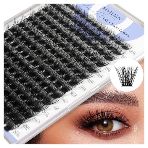 BEYELIAN Wispy Lash Clusters D Curl, 9-16mm Natural Cluster Eyelash Extensions, Thin Band Soft Volume Cluster Eyelash Extensions, False Eyelashes Cluster/Eye Lash Clusters DIY at Home, 168pcs