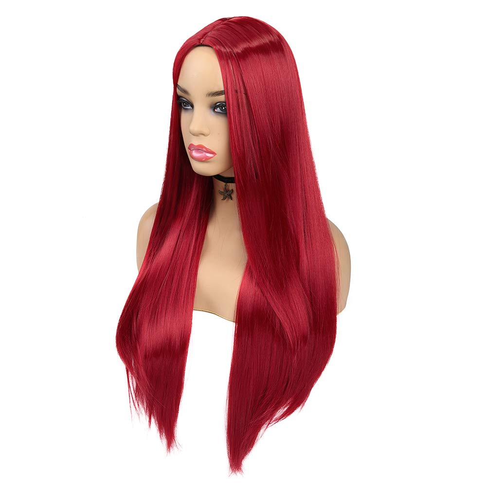 WIGER Red Wigs For Women Long Straight Red Hair Wig Middle Part Synthetic Colored Mermaid Cosplay Wig No Lace Nature Looking Girls Red Costume Full Wigs