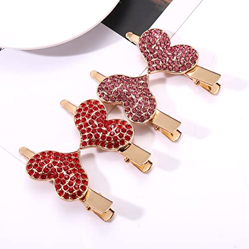 NVENF 2Pairs Valentine’s Day Heart Hair Clips for Women Red Glitter Velvet Heart Hairpins Nonslip Alligator Hair Barrettes Holiday Wedding Birthday Party Hair Accessory Gifts (Style D)