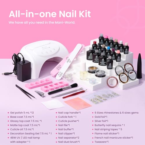 Beetles 12 Colors Gel Nail Polish Kit with U V Light 48W LED Nail Lamp Gel Base Top Coat Pink White Purple Glitter Gel Polish Set Nail Art Rhinestone Gems Manicure Gel Nail Polish