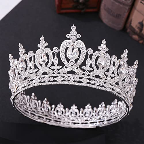 SH Crystal Queen Crown for Women Rhinestone Wedding Crown Princess Birthday Tiara Full Round Hair Accessories for Pageants Halloween Prom Silver