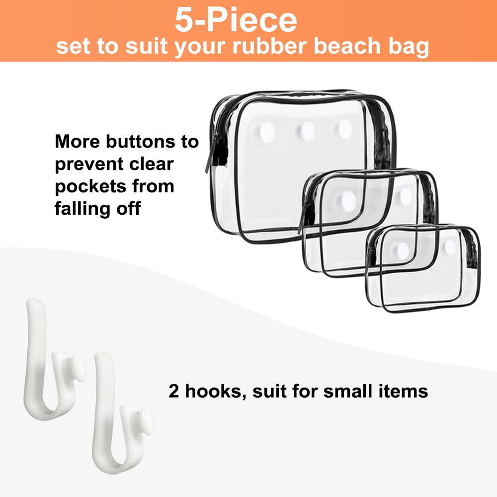 Everfunny 3 Packs Clear Bogg Beach Tote Bag with 2 Pack Insert Hooks Accessories for Bogg Bags Travel Makeup Clean Toiletry Brush Organizer Cosmetic Divider Storage Inner Pouch