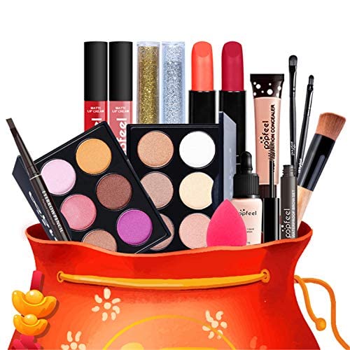 Pure Vie All-in-One Holiday Gift Surprise Makeup Set Essential Starter Bundle Include Eyeshadow Palette Lipstick Concealer Blush Mascara Eyeliner Face Powder Lipgloss Brush - Full Makeup Kit for Women