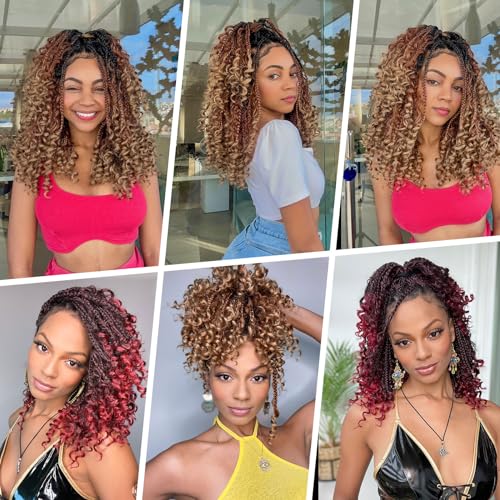 Karida 9 Packs Goddess Box Braids Crochet Hair For Black Women 10 Inch, Crochet Braids With Curly Ends, Boho Crochet Braids Goddess Braids Crochet Hair (10 Inch, 1B/30/27#)