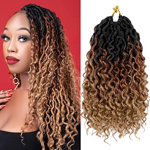 Goddess Locs Crochet Hair 10 Inch, 7 Packs Faux Locs Crochet Hair for Black Women, Boho Locs Crochet Braids Pre Looped River Locs Crochet Hair with Curly Ends (10 Inch 7 Packs, 1B/30/27)