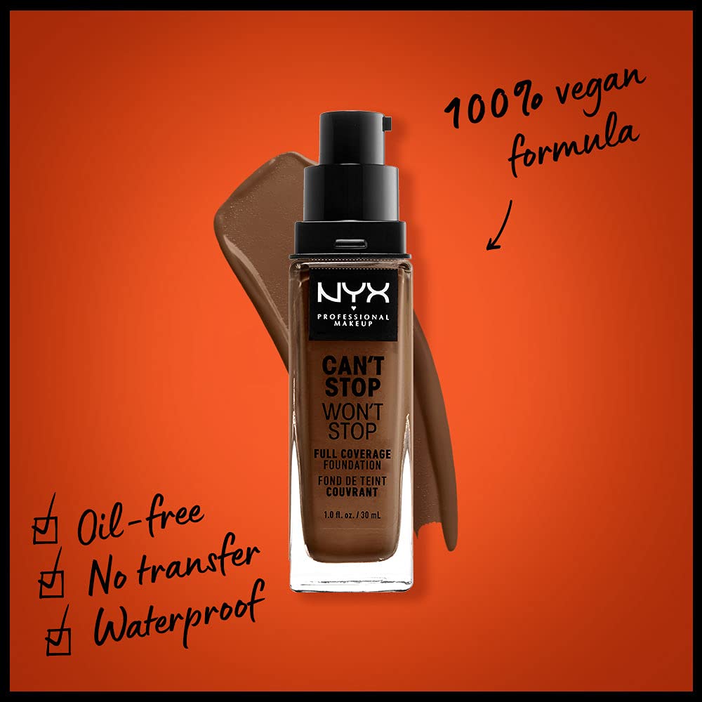 NYX PROFESSIONAL MAKEUP Can't Stop Won't Stop Foundation, 24h Full Coverage Matte Finish - Cocoa