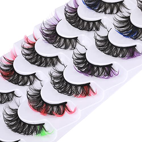 Colored Eyelashes Fluffy Eye Lashes with Color Colorful D Curl Strip Lashes Look Like Extensions 5D Mink Natural Wispy Salon Perfect False Eyelashes Pack 8 Pairs By Goddvenus