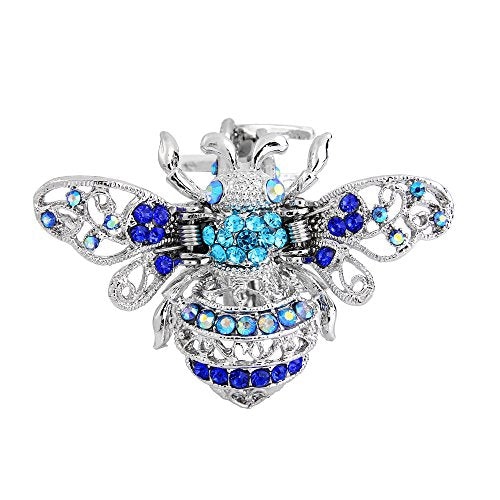 EVER FAITH Blue Crystal Adorable Honey Bee Insect Women Daily Hair Claw Clip Silver-Tone