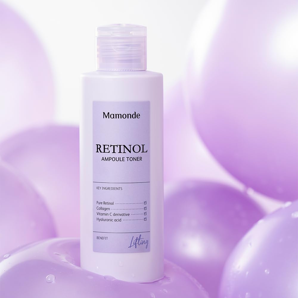 Mamonde Retinol Vegan Face Toner - Korean Daily Anti-Aging Ampoule-Like Toner for Sensitive Skin, Help Skin Elasticity, Hyaluronic Acid, Vitamin C, Dermatologically Tested, 8.45 Fl Oz.