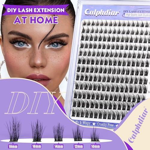 Calphdiar Lash Clusters Fluffy Eyelash Clusters Wispy Cluster Eyelash Extensions 10-18mm CC Curl Individual Lashes Clusters DIY Lash Extension 192pcs Natural Cluster Lashes Extension at Home