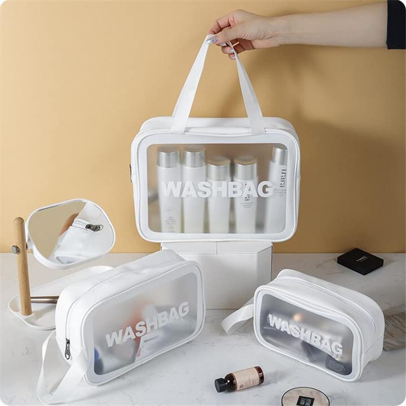 Travel Toiletry Bag for Women Men, Translucent Waterproof Travel Makeup Cosmetic Pouch Traveling Organizer for Toiletries, Cosmetic, Accessories CynynYxy (A-White)