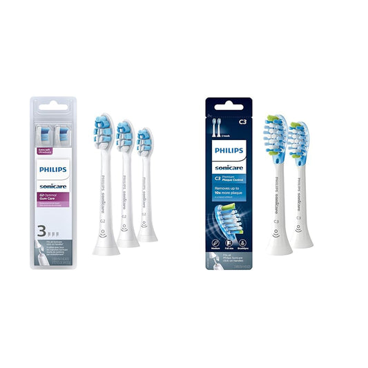 Philips Sonicare Genuine G2 Optimal Gum Care Replacement Toothbrush Heads & Genuine C3 Premium Plaque Control Replacement Toothbrush Heads, 2 Brush Heads, White, HX9042/65