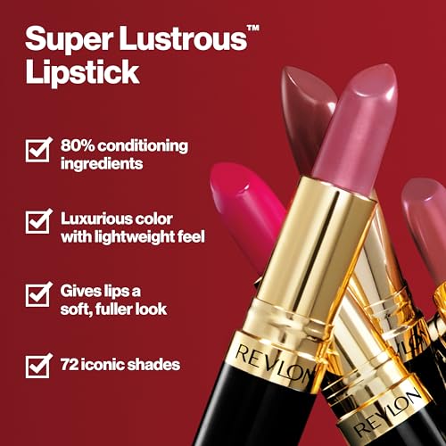 REVLON Lipstick, Super Lustrous Lipstick, Creamy Formula For Soft, Fuller-Looking Lips, Moisturized Feel in Berries, Spicy Cinnamon (641) 0.15 oz