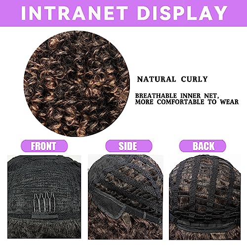 maxknow Curly Wigs for Black Women Fluffy Curly Afro Wig for Women Soft Synthetic Curly Ombre Brown Wig with Bangs Full Wigs for Women Daily Use (T1430 Ombre Brown)