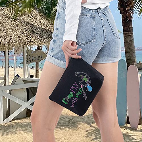 LEVLO Peter Fans Cosmetic Bag Peter Movie Fans Gift Come Fly With Me Makeup Zipper Pouch Bag For Women Girls (Come Fly Black)