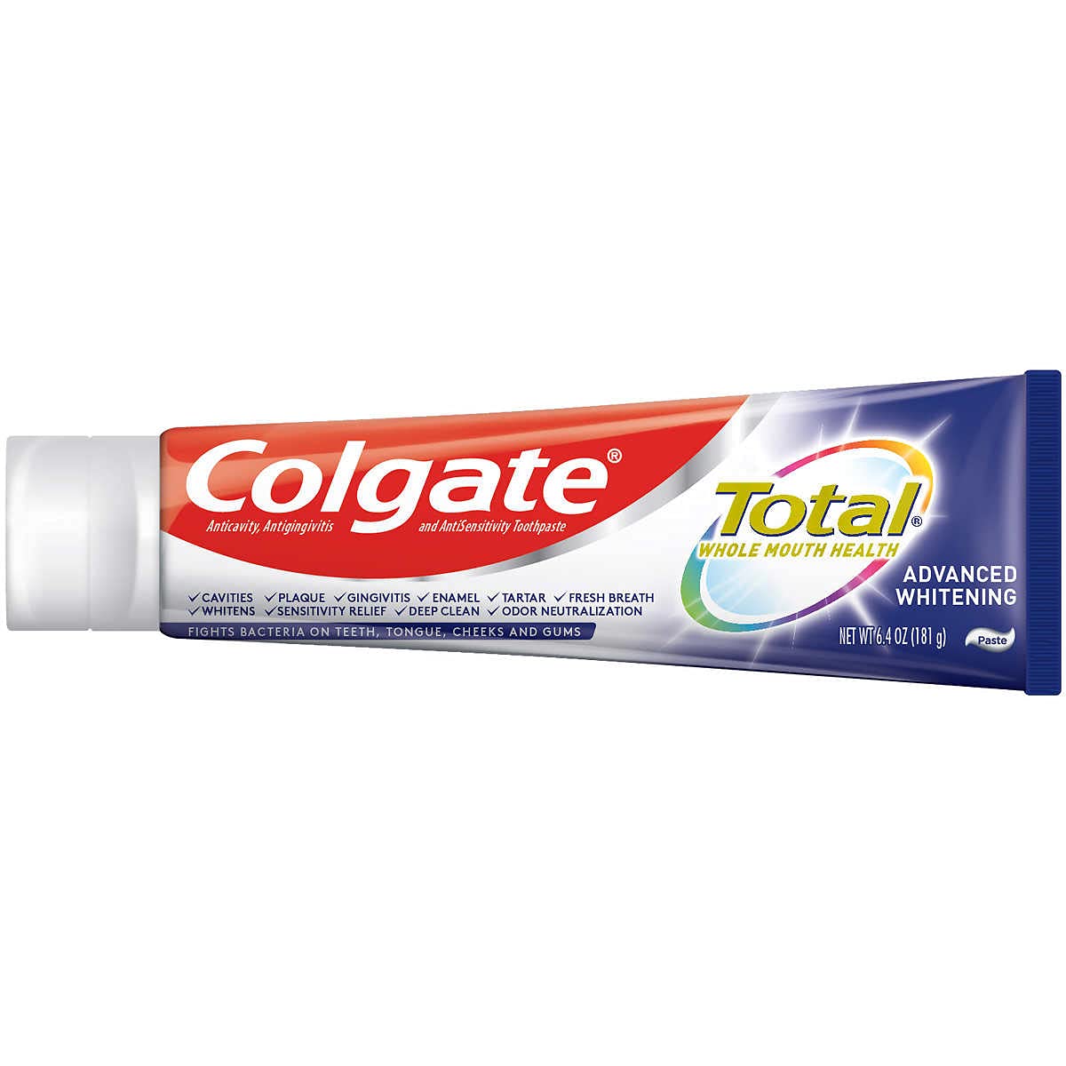 Colgate Total Advanced Whitening Toothpaste, 6.4 oz, 5-Pack | Vegan | Gluten Free | Responsibly Made | Sugar Free