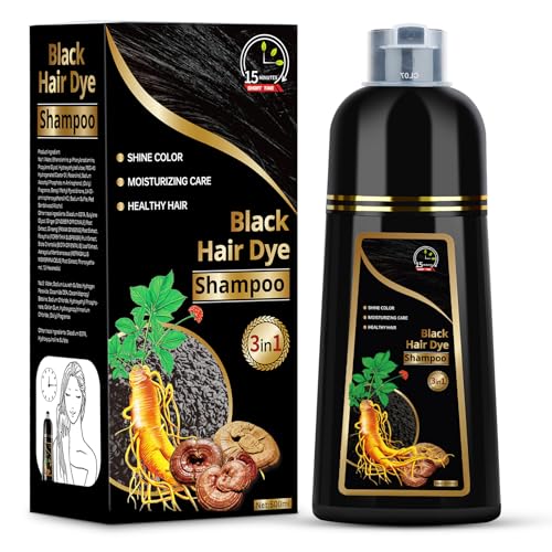 Hair Dye Shampoo for Gray Hair, 3 in 1 Herbal Shampoo Hair Dye for Women Men, Hair Color Shampoo 500ml (Black)