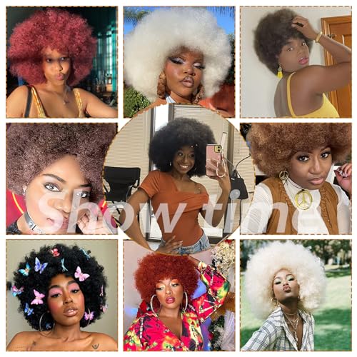 Kavsni Afro Curly Wigs for Black Women 70's Wigs for Daily Party Cosplay Costume Halloweeen Black Afro Wigs (1B)