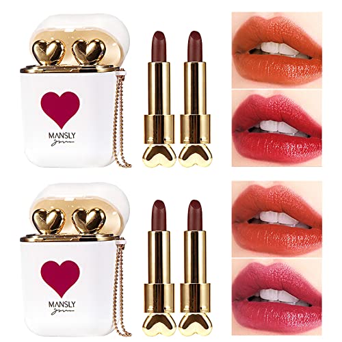 ZSeeY 2Set/Lot Earphone Shape Lipstick, Nude Colors Matte Lipstick Makeup Set, 2Pc/Set Waterproof Long Lasting Velvet Moisturizing lip stain Earphone Dual-color Lip Gloss Primer, Non-stick Cup Lip Make Up Gift Kit for Girls (Gold (A + B))