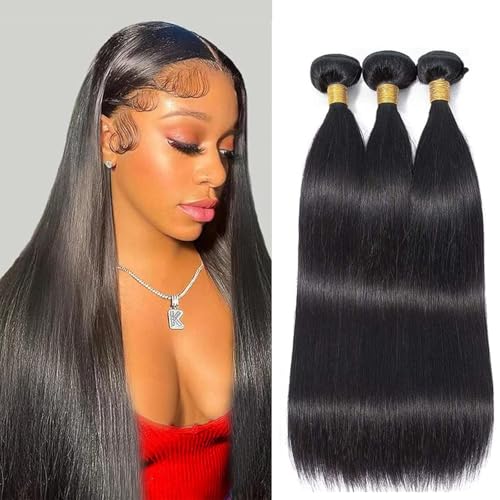 JTMMP Human Hair Bundles 16 18 20 inch Straight Bundles Unprocessed Brazilian Virgin Straight Human Hair Bundles Deals Extensions Weave Human Hair Natural Color for Woman