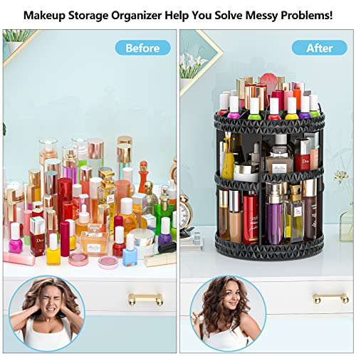 HEMTROY 360 Rotating Makeup Organizer, DIY Adjustable Cosmetics Organizer, Professional Acrylic Make Up Caddy Shelf Storage Perfume, Lipsticks, Makeup Brushes or Accessories (Black)