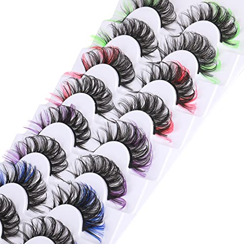 Colored Eyelashes Fluffy Eye Lashes with Color Colorful D Curl Strip Lashes Look Like Extensions 5D Mink Natural Wispy Salon Perfect False Eyelashes Pack 8 Pairs By Goddvenus