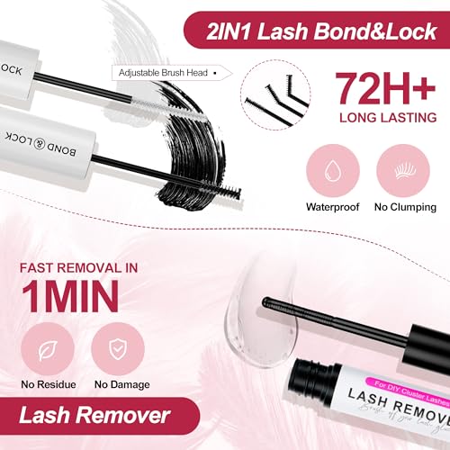 CAELYMINE Lash Extension Kit for Beginners Lash Clusters Kit with Lash Glue Remover Lash Kit Bond and Seal Individual Lashes Kit Eyelash Applicator (CT50 10-16 Mix)